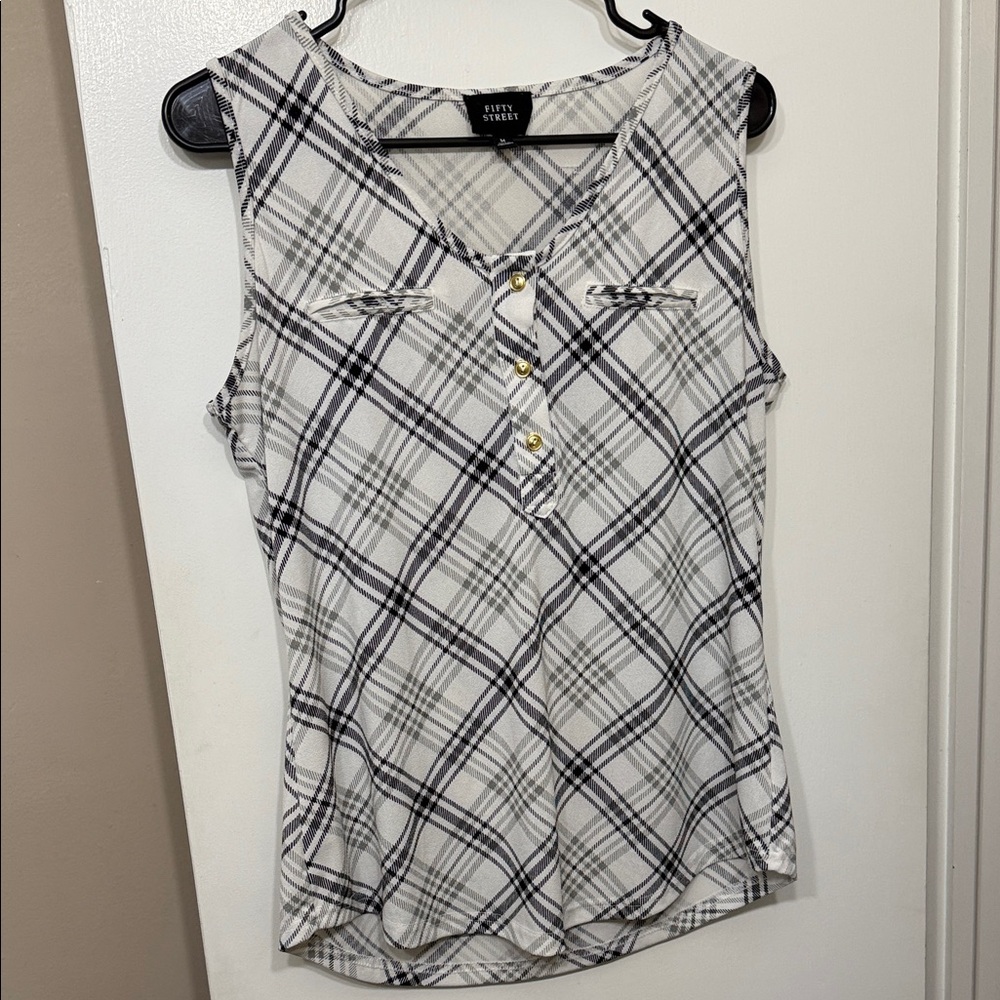 Ruff Hewn Plaid Tank Top with Button Detail